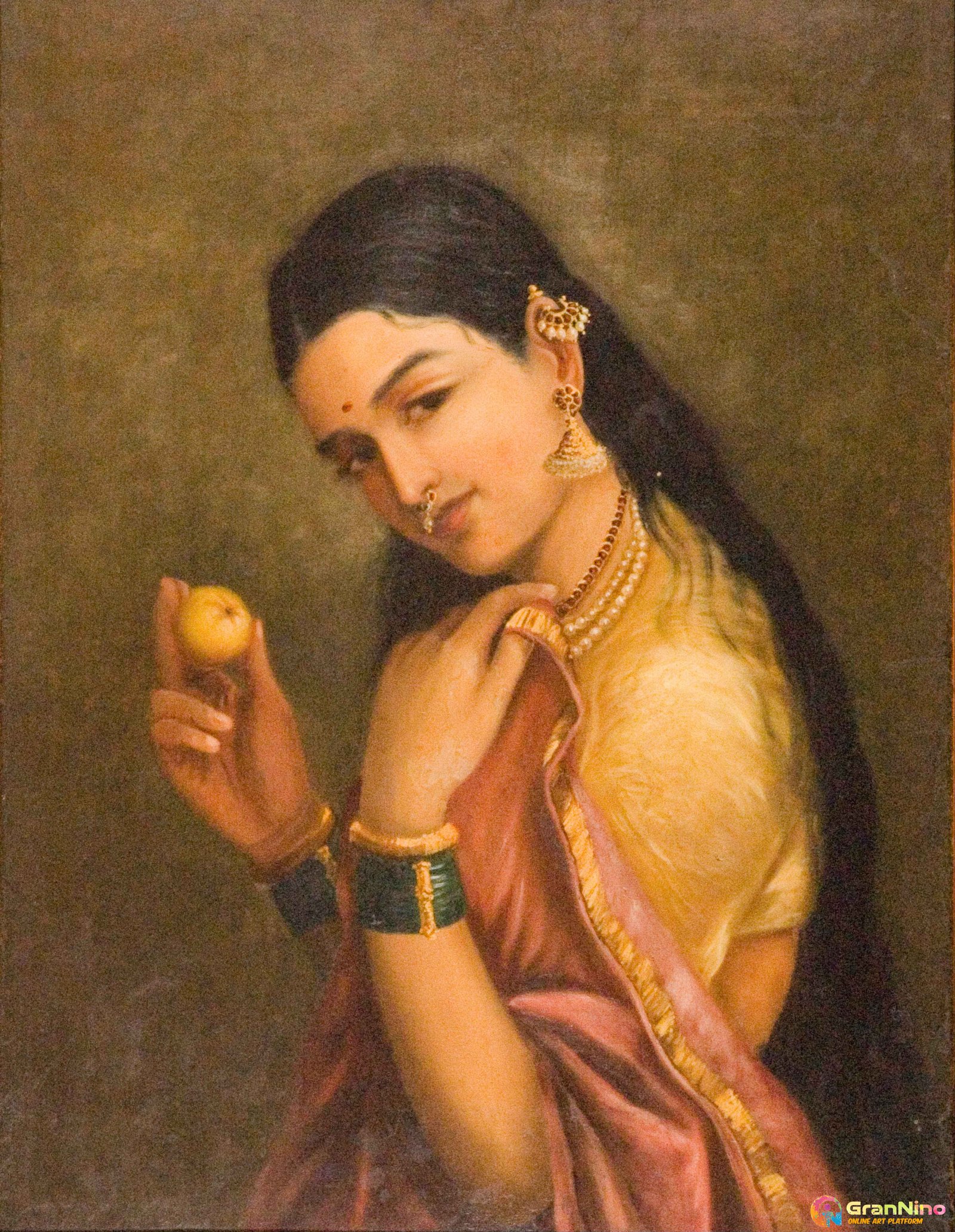 Woman Holding A Fruit Artist Raja Ravi Verma GranNino