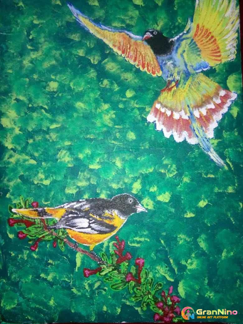 Bird N Nature Acrylic On Canvas 12x18