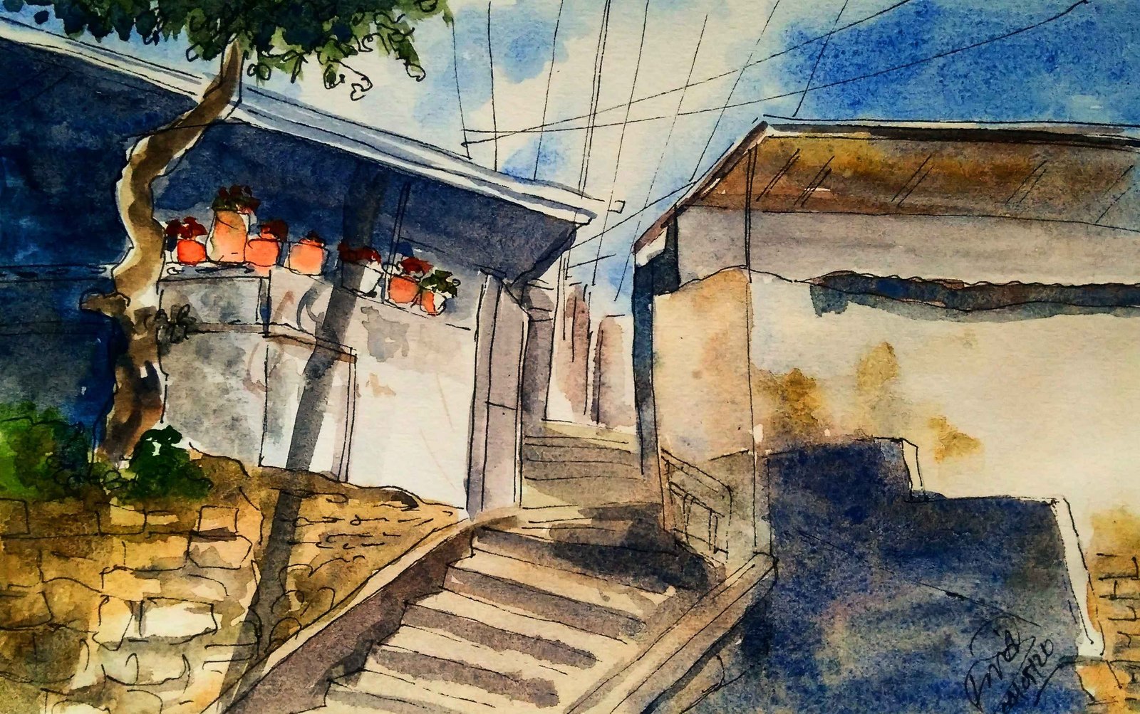 Watercolor And Pen Sketch