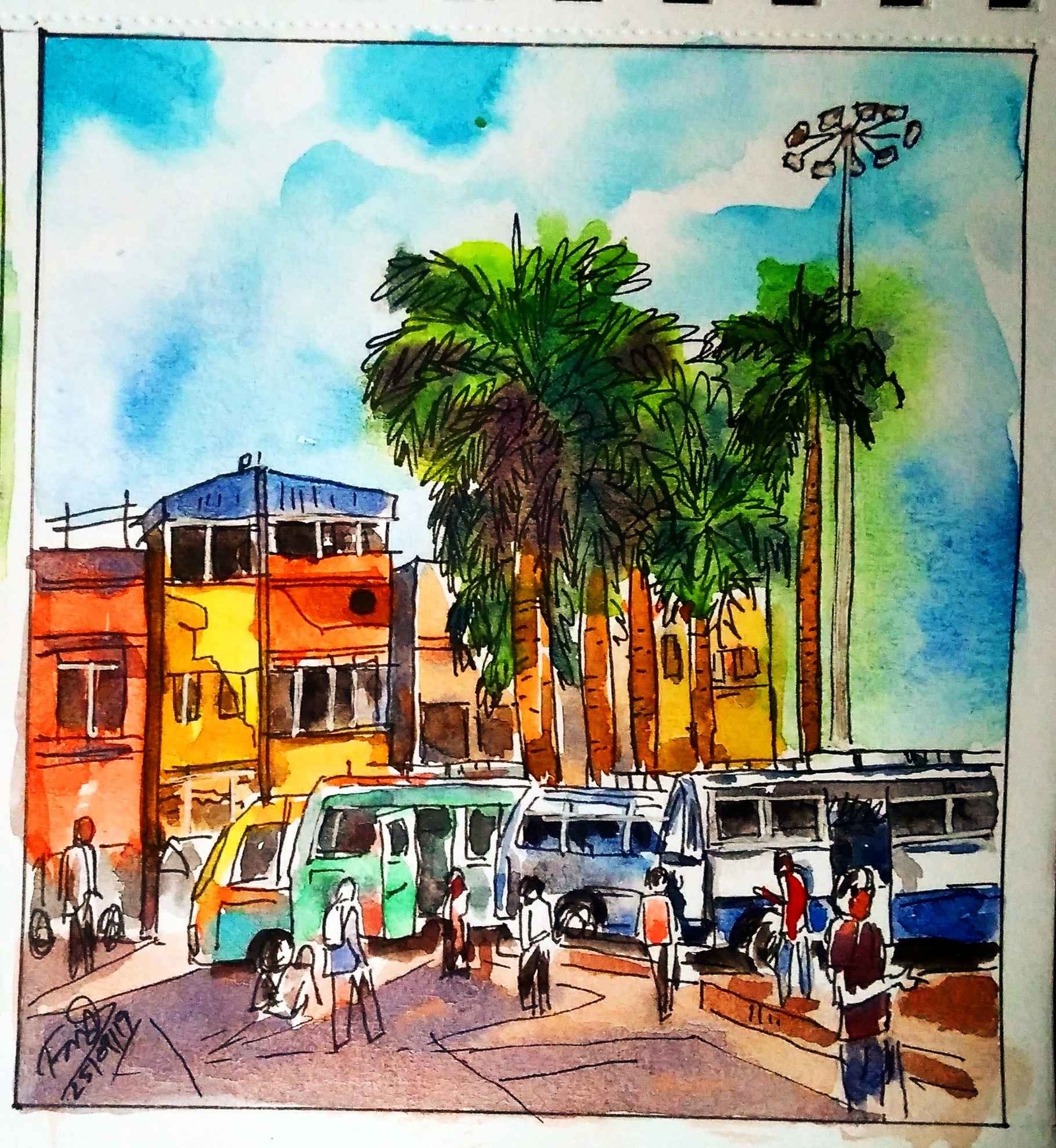 indian bus stand sketch