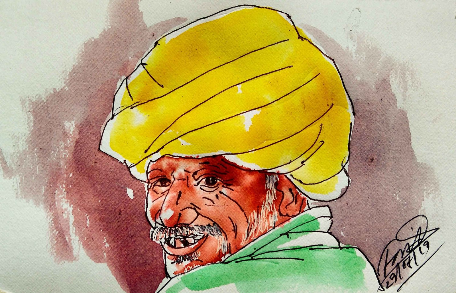 Old Rajasthani Tauji Portrait With Fuji Ink