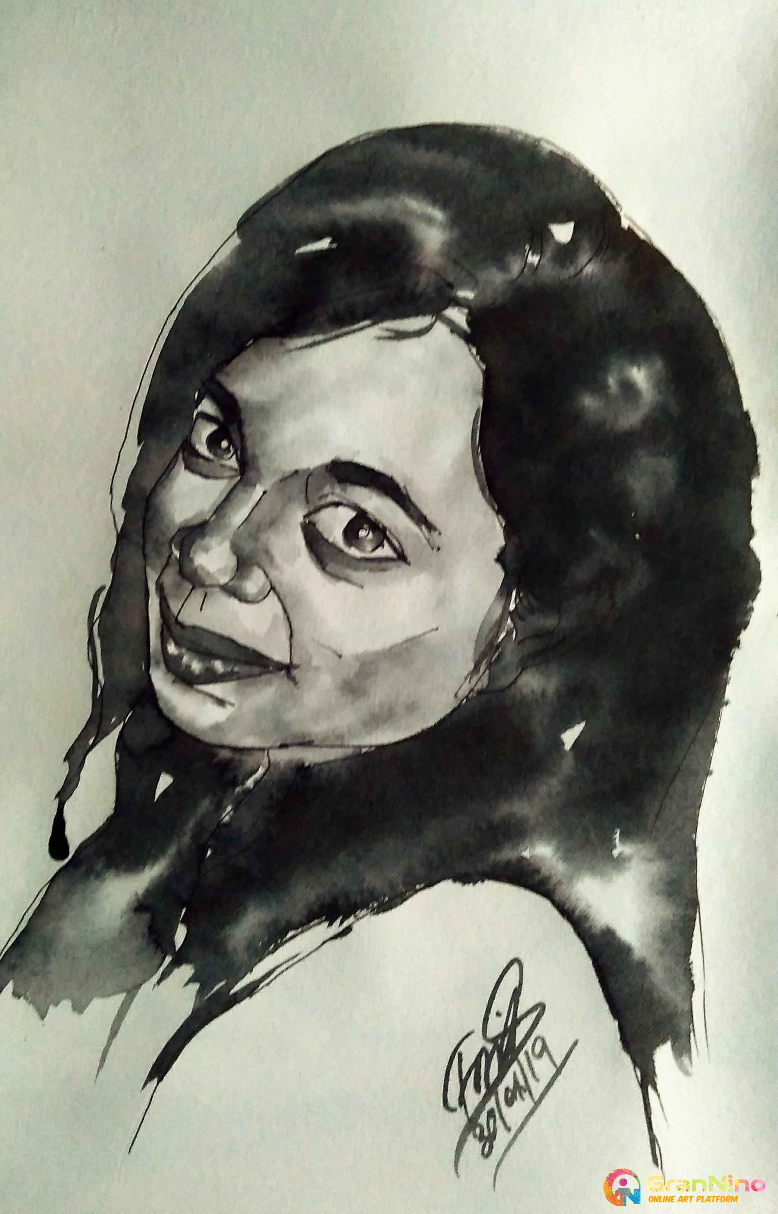 Lovely Girl Smile Portrait With Fuji Ink