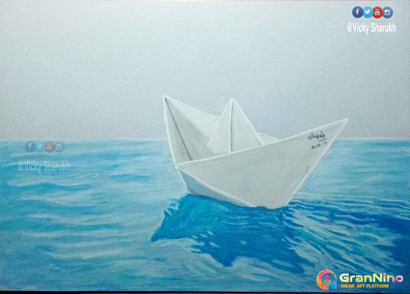 Paper Boat In Water Realistic Drawing GranNino