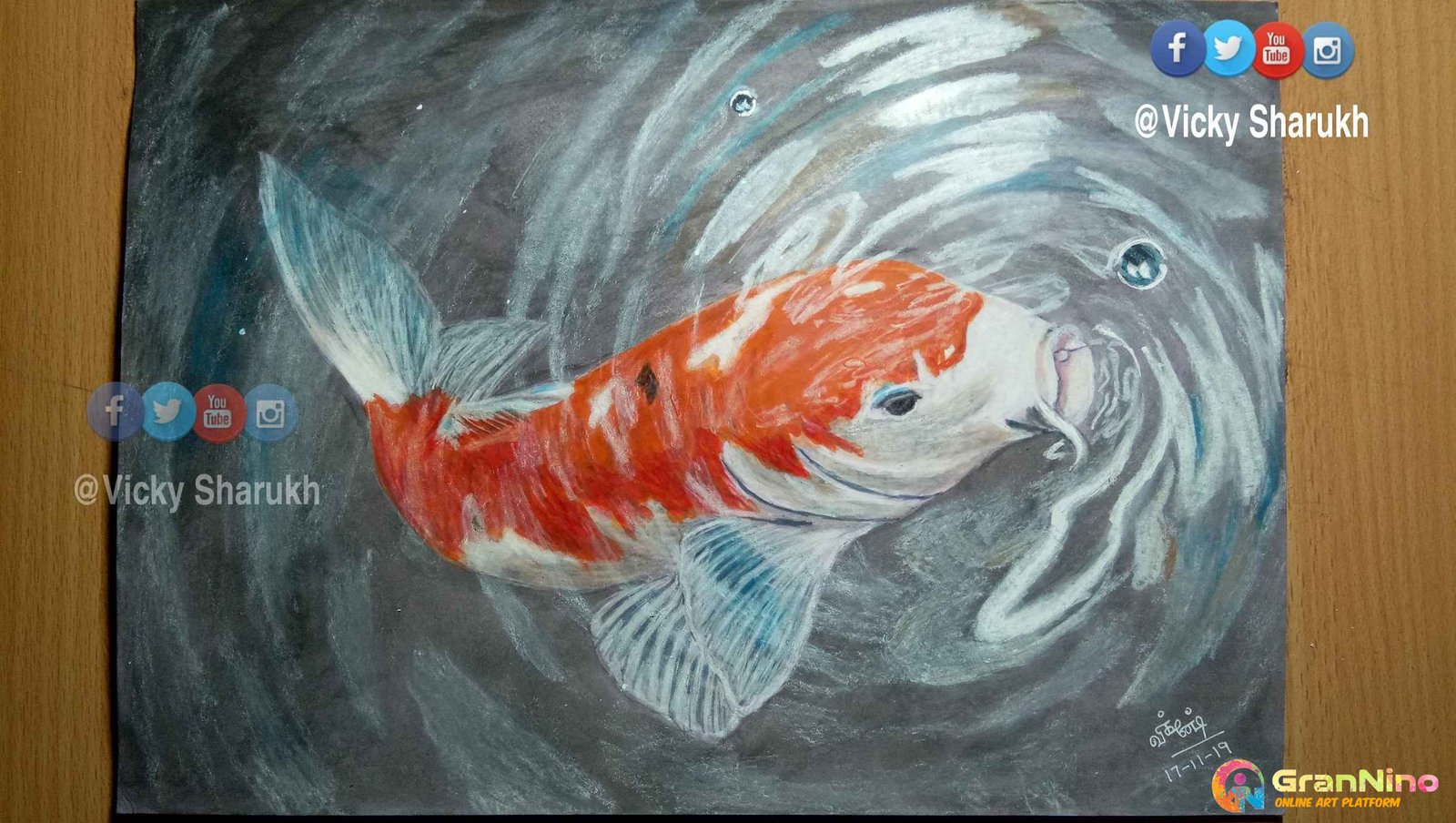 Painting Of Koi Fish Drawing In Colour Pencils - GranNino