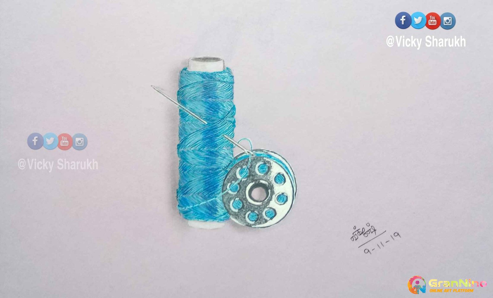  Thread And Bobbin Needil Realistic Drawing