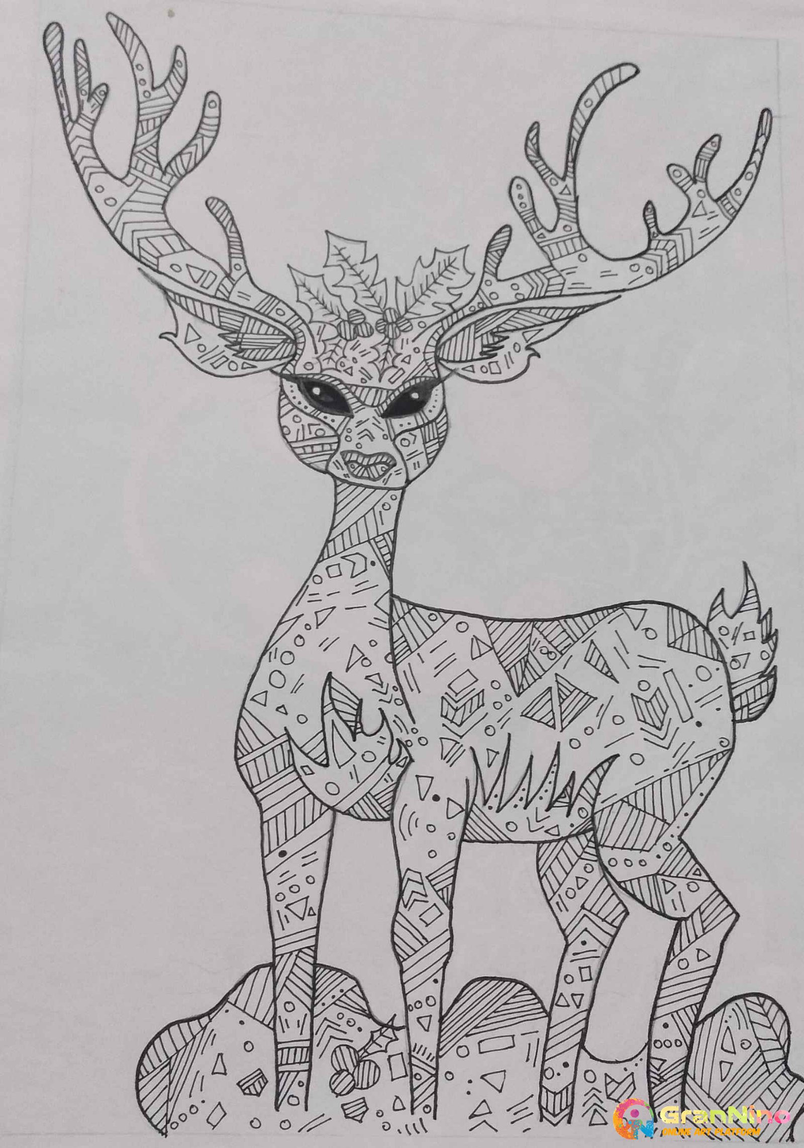 Painting Of Zentangle Of Deer In Drawing Paper Size A4 Sq