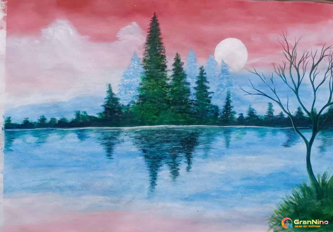 Painting Of Scenery Of Nature In Water Color - GranNino