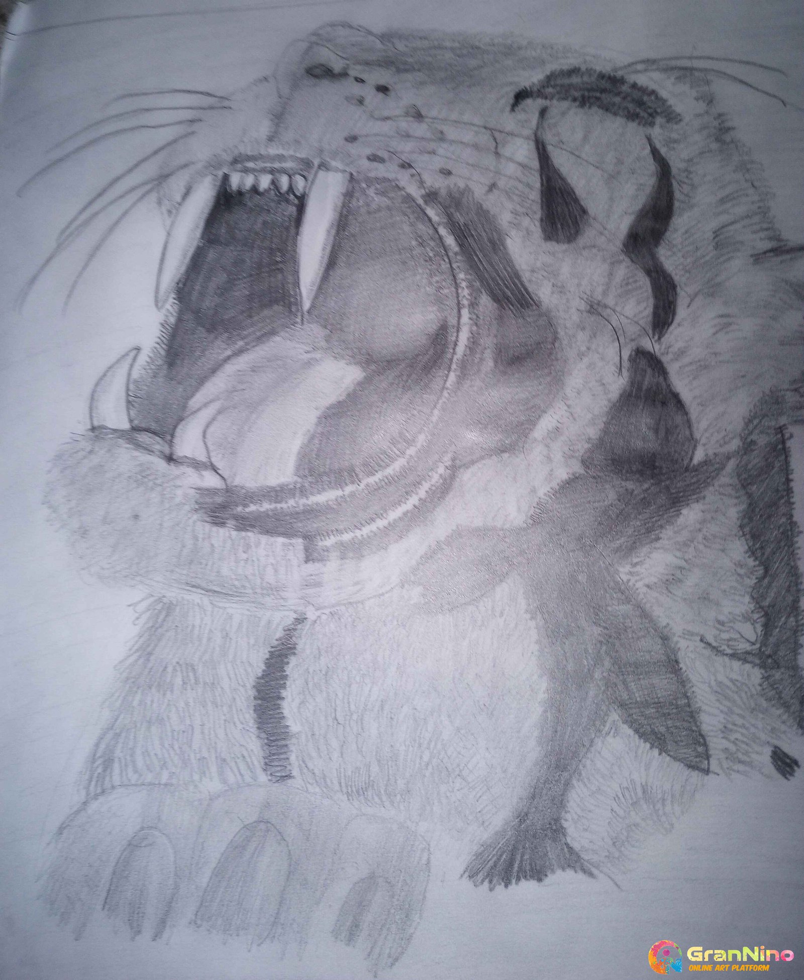 Painting Of Sabertooth Tiger In Sketchdrawing Or No Color