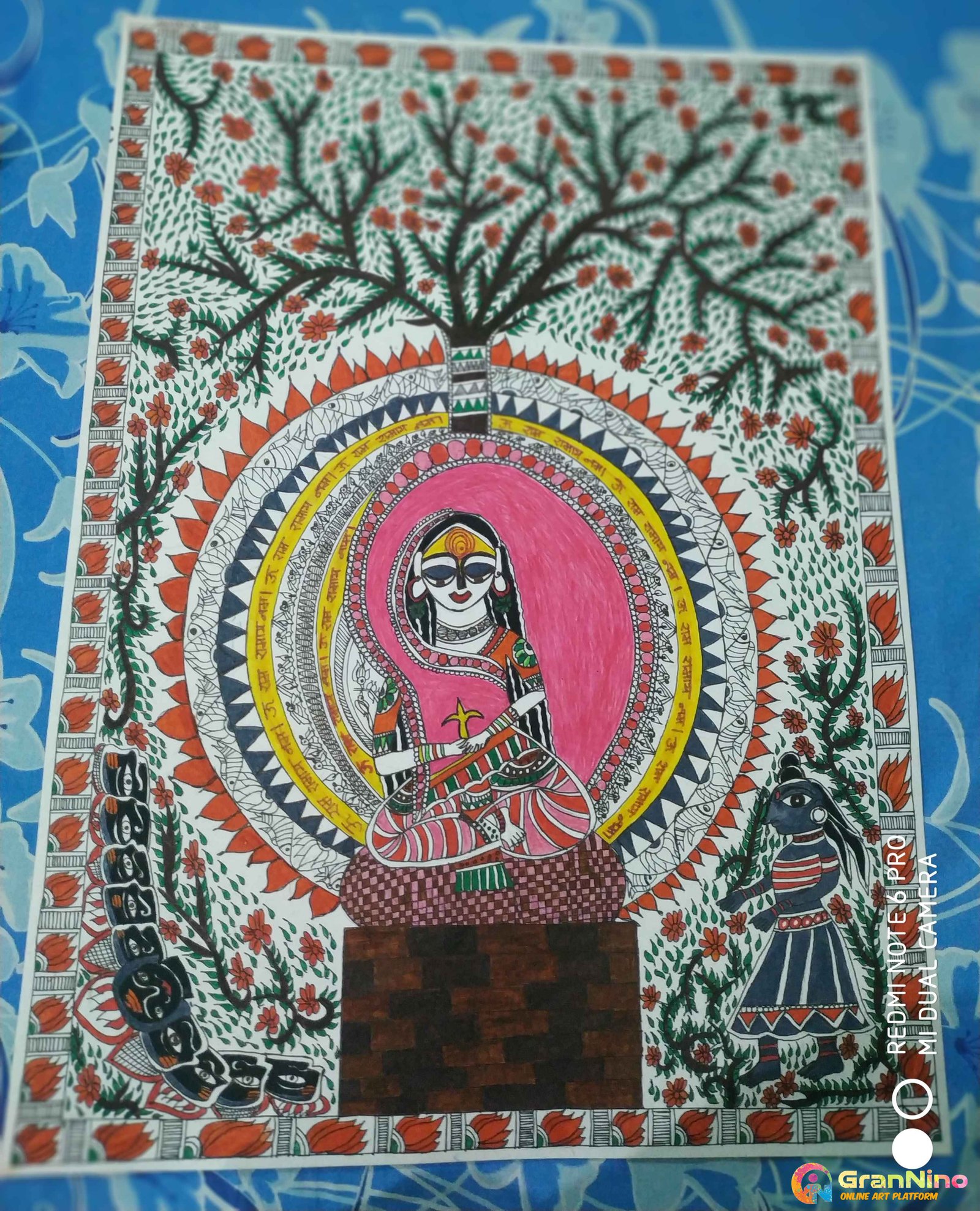 A Tapaswini Spiritual Theme Madhubani Art Design