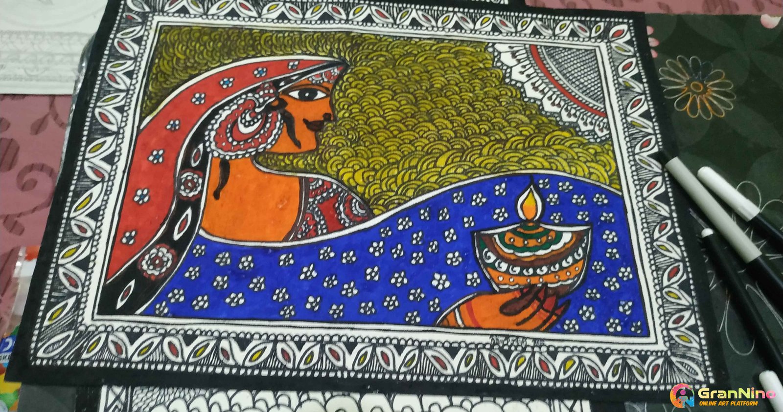 Painting Of Lady With Deep Madhubani Painting In 1piece