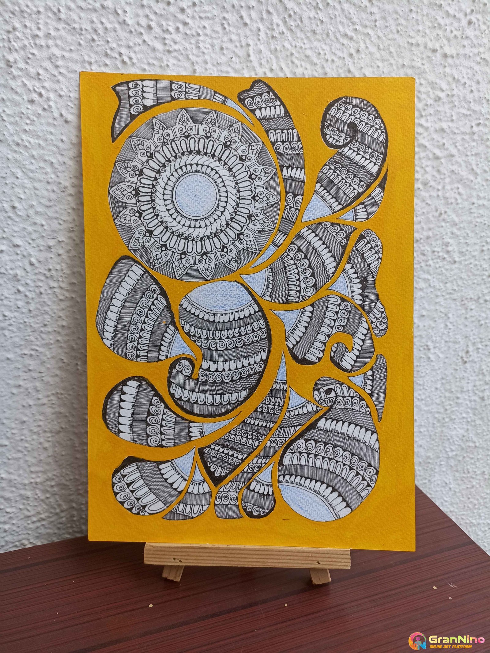 Painting Of Handmade Entangle Art In Black Fine Liners