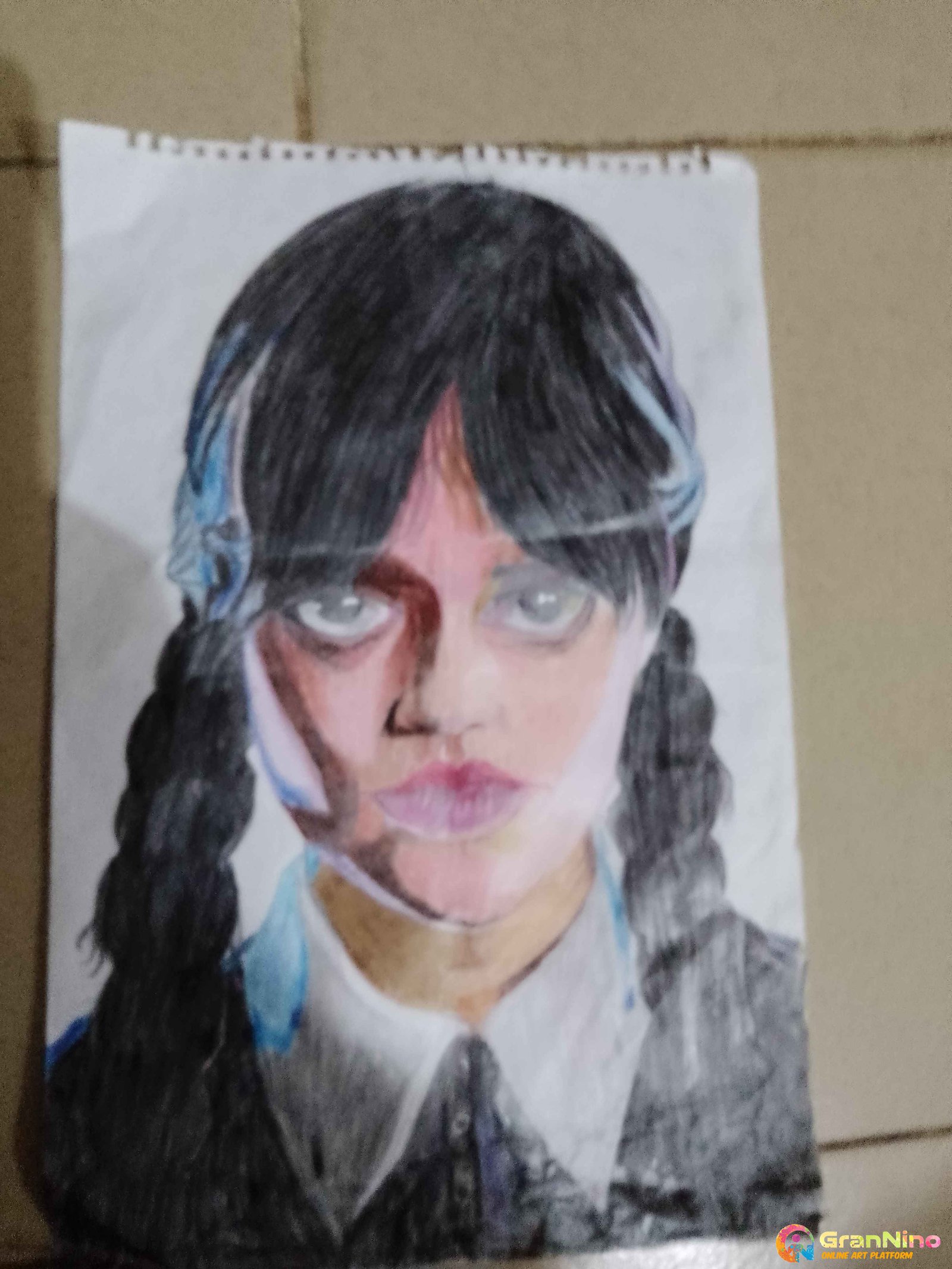Painting Of Wednesday Addams In Colour Pencil Size Length