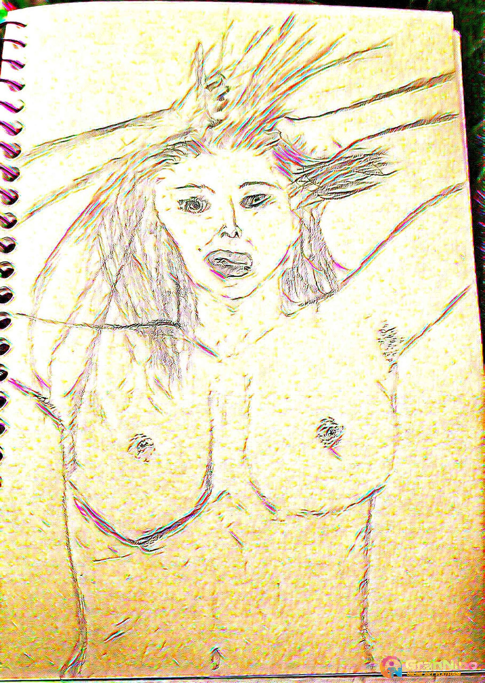 Painting Of Naked Woman In Drawn And Digitally Rendered