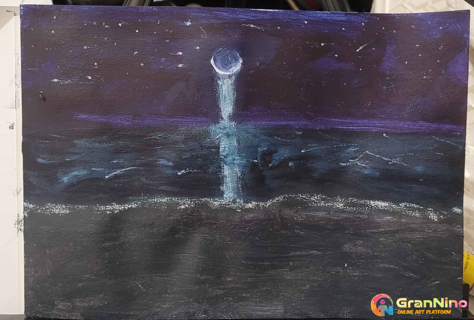 Painting Of Waning Crescent Over Cape Tribulation In