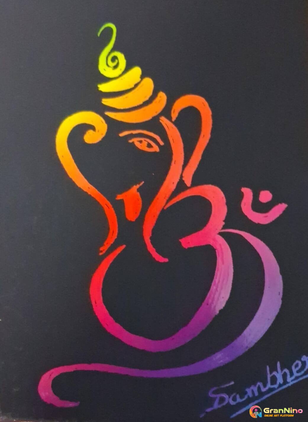 Sree Ganesha Colored Scratch work