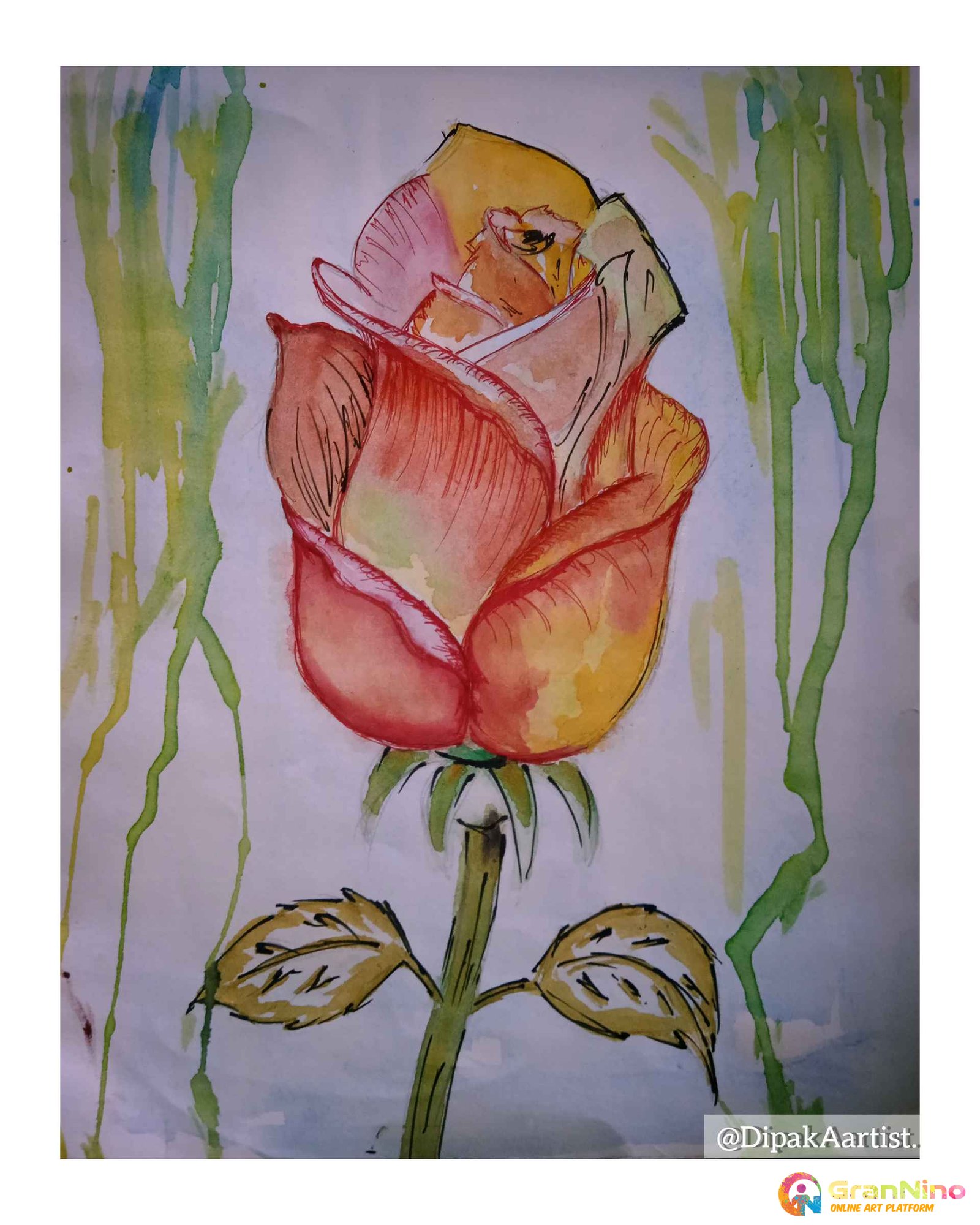 Painting Of Beautiful Rose Painting Done With Water Color