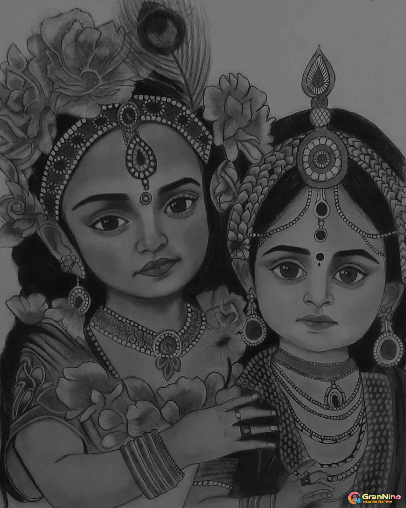 Radha Krsna Moonlit Night Pencil Drawing Syamarts Portrait of Divine Love  Devotional Art India Vedic Art Bhakti Meditation - Etsy Denmark