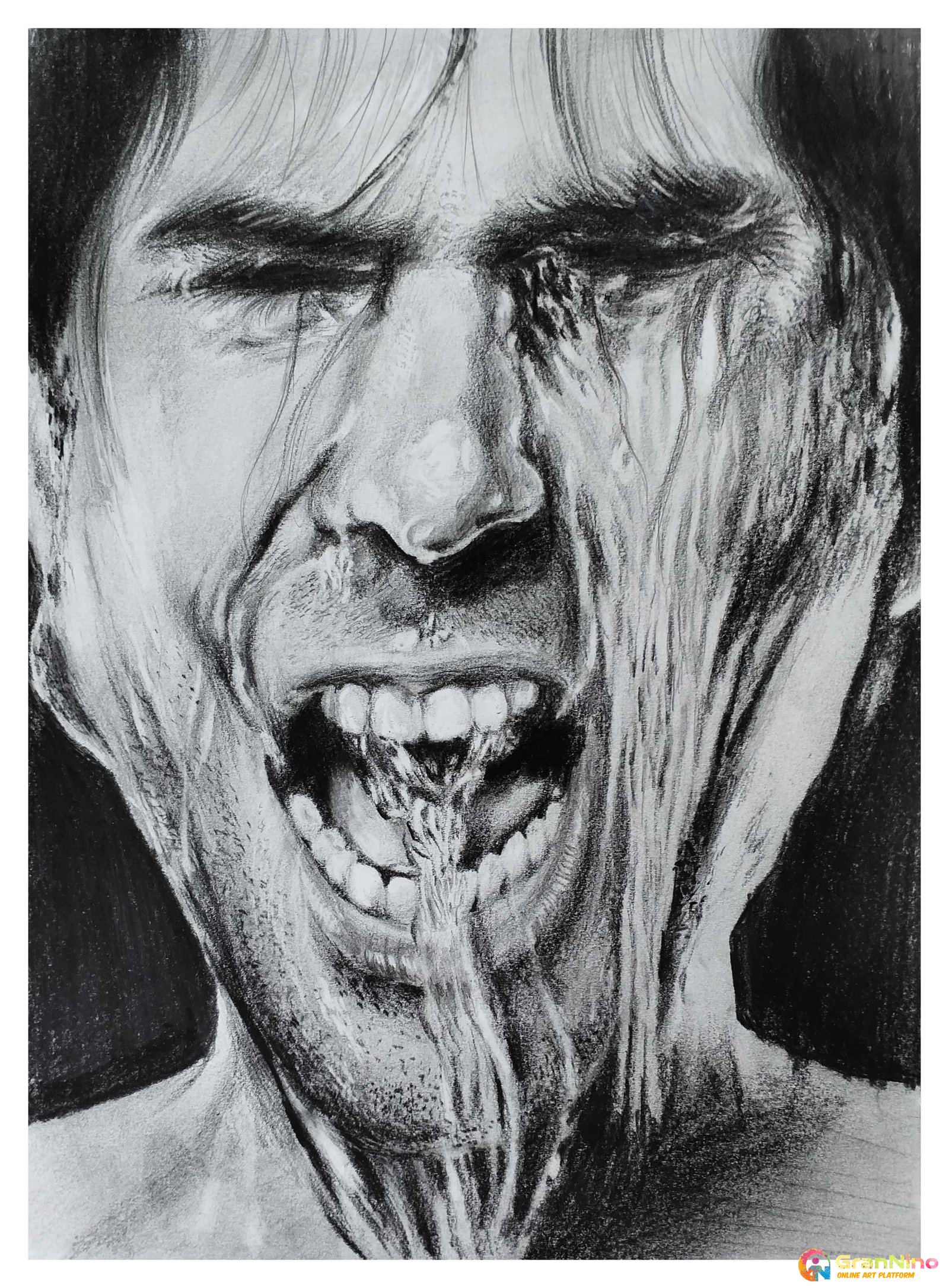 Painting Of Watery Face In Pencil Graphite Size 2030 Sq Cm