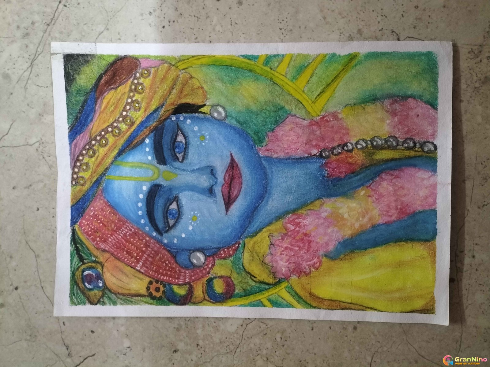 Aparna Gayen Art - LORD KRISHNA.🙏💙💙💙💙 drawing with Oil pastel Colours.  🥰🙏 Creative drawing from my thoughts. Used the Colours after long time.  Feel free to comment your opinion. . . Full
