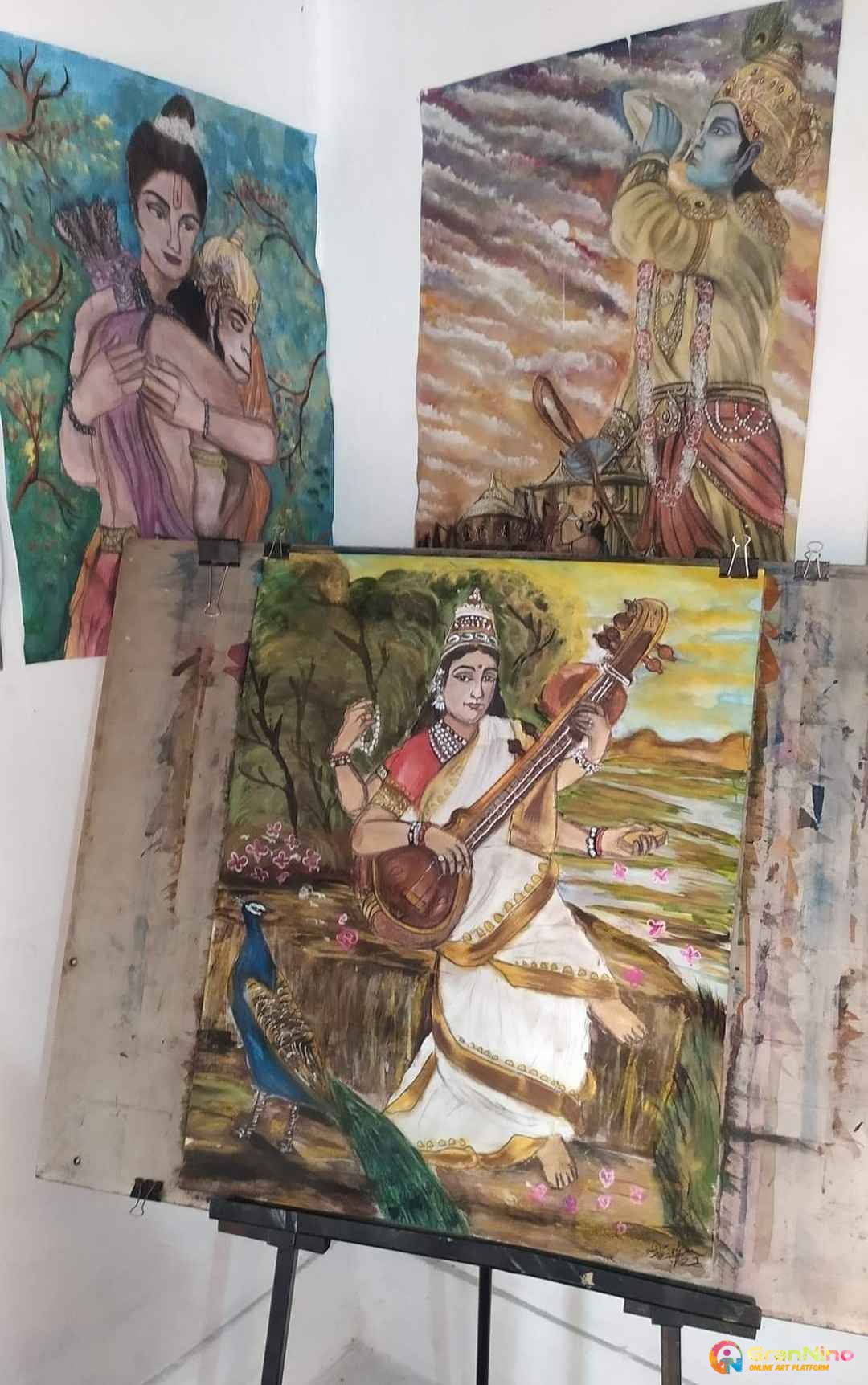 Painting Of Saraswati Mata In Soft Pastel On Paper Size A1