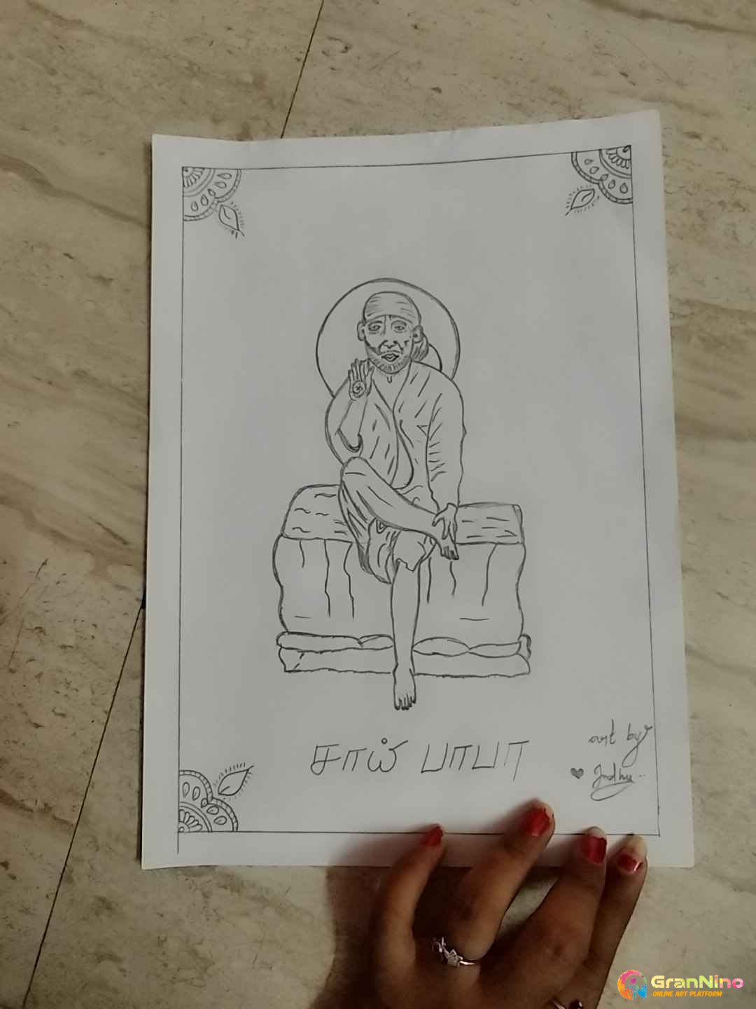 Pencil Paper Handmade drawing of sai baba on plain white sheet, Size: 1  Half at Rs 250/paper in New Delhi