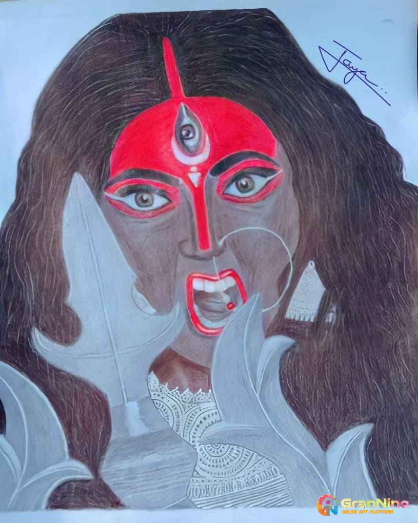 Goddess Kali | Oil Pastel Color | Painting by Sanju Basu | Exotic India Art