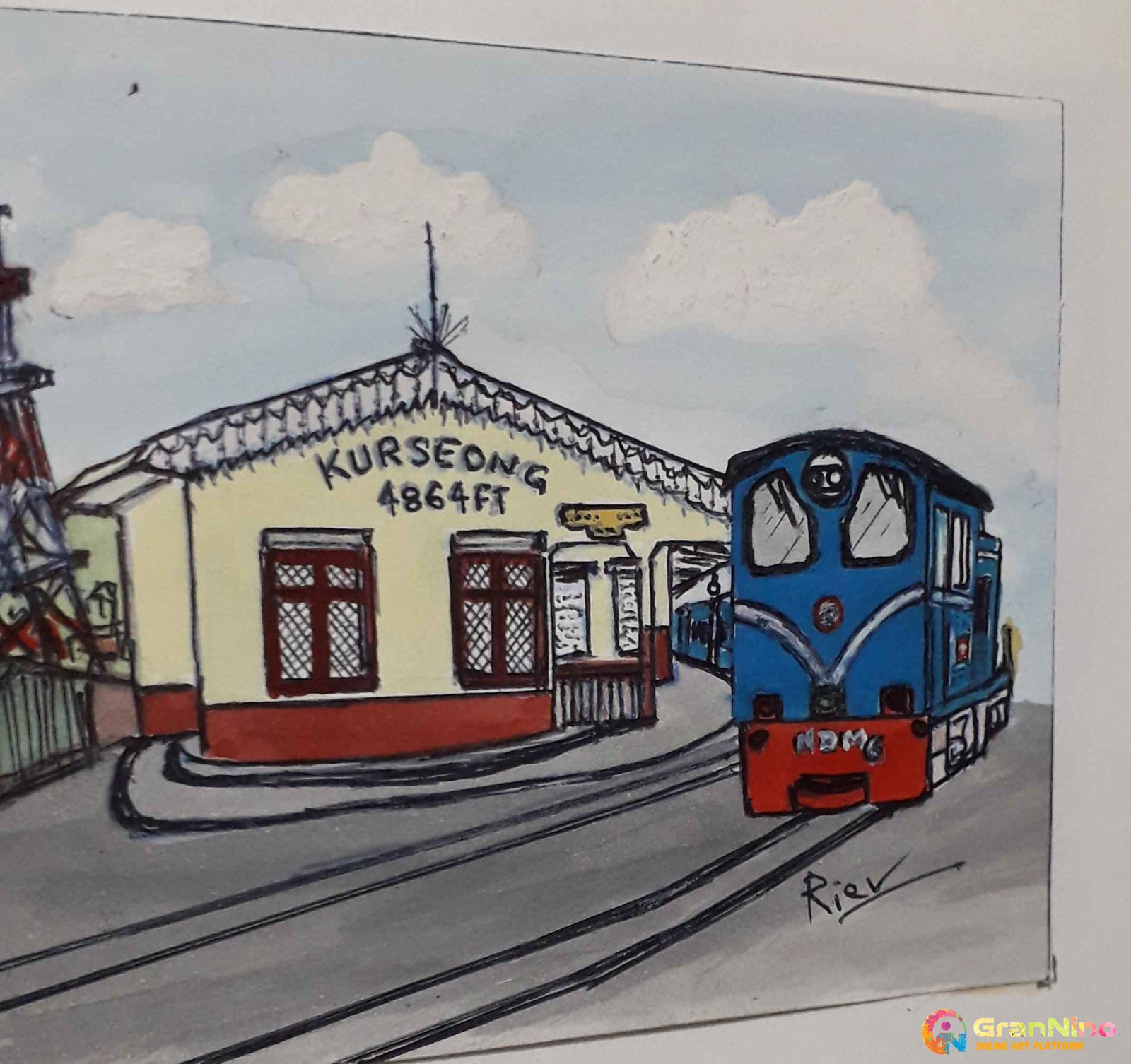 Painting Of Kurseong Station In Watercolour Size 30cms X
