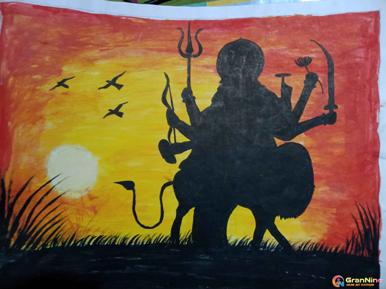 Maa Durga Face and Kalash with Hindi Text Happy Navratri Background.  4224765 Vector Art at Vecteezy