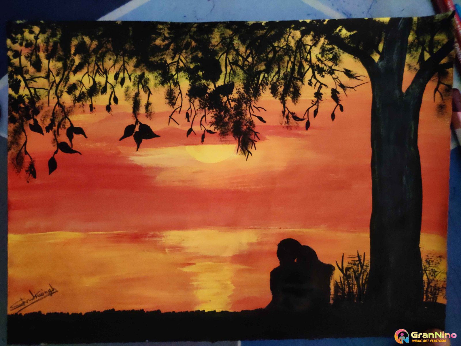 Painting Of Evening Scenery Painting In Simple - GranNino