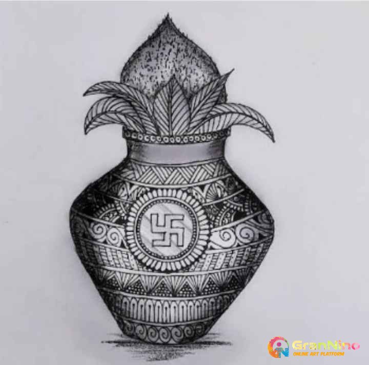 pot kalash coconut avocado and bowl spice hindu vector illustration sketch  design image Stock Vector | Adobe Stock