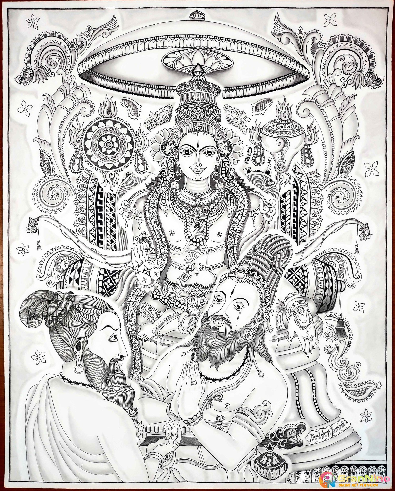 Painting Of Glory Of The Lord Vishnu In On Paper Size 23