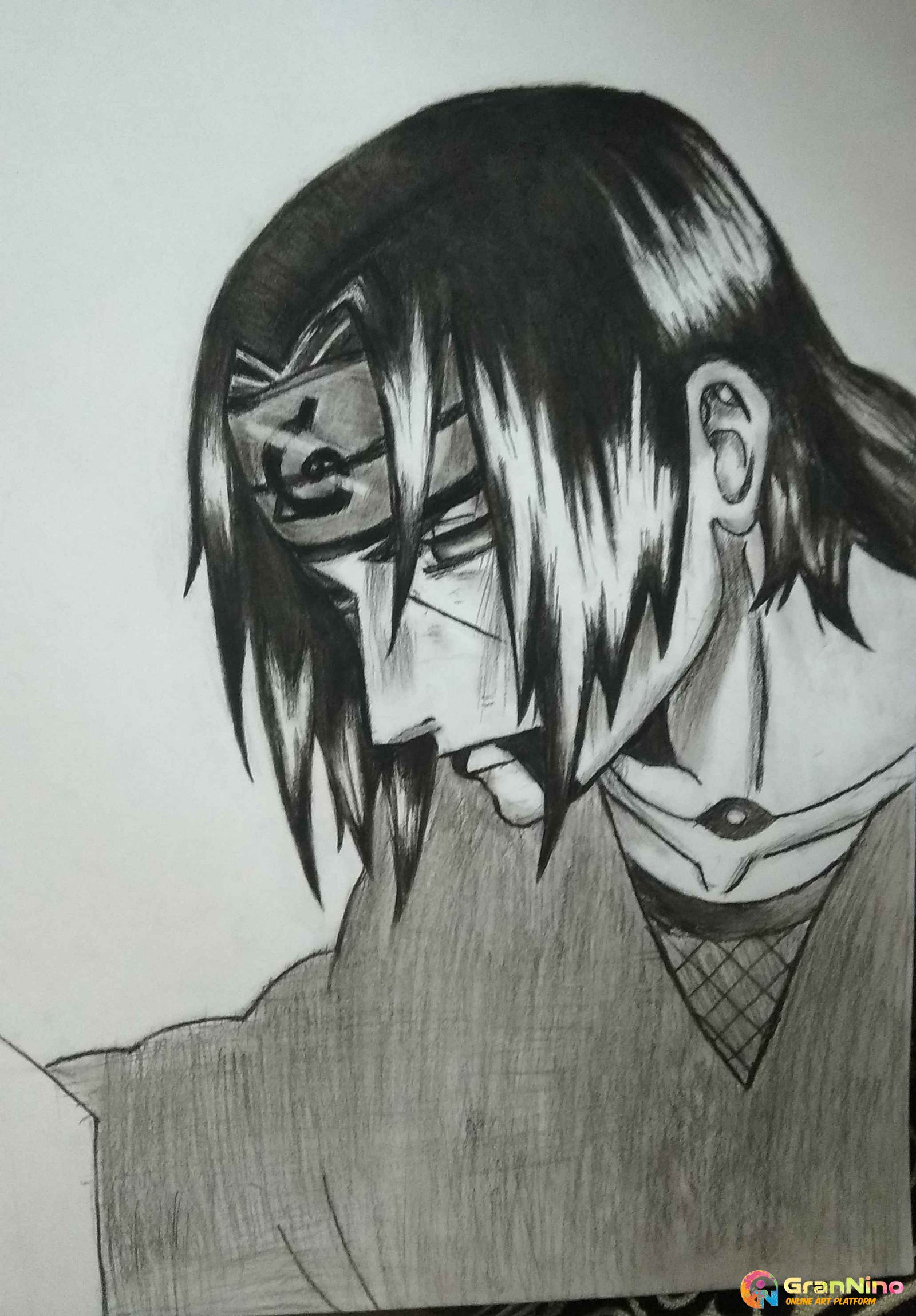 Itachi Uchiha Drawing With Charcoal From Naruto Anime