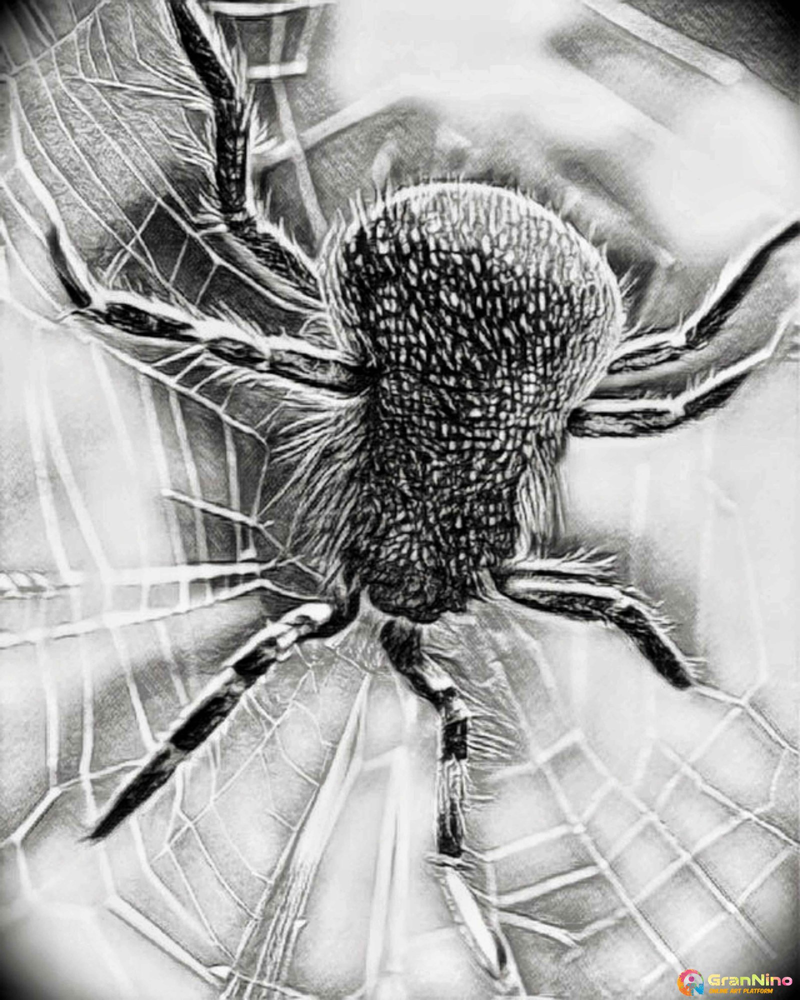 Painting Of Spider In A Web In Digital Art Size 160 Sq Cm