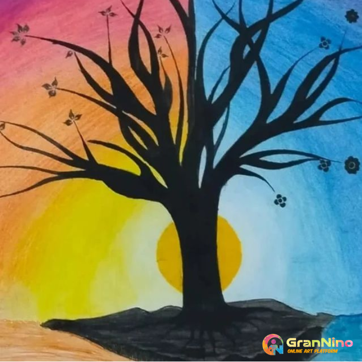 Painting Of Shadow Tree In Crayon Art Size 2030 Sq Cm