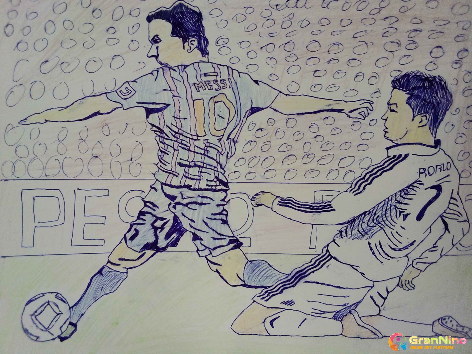 Painting Of Messi Vs Ronaldo In Gradnino Size 5347 Sq Cm