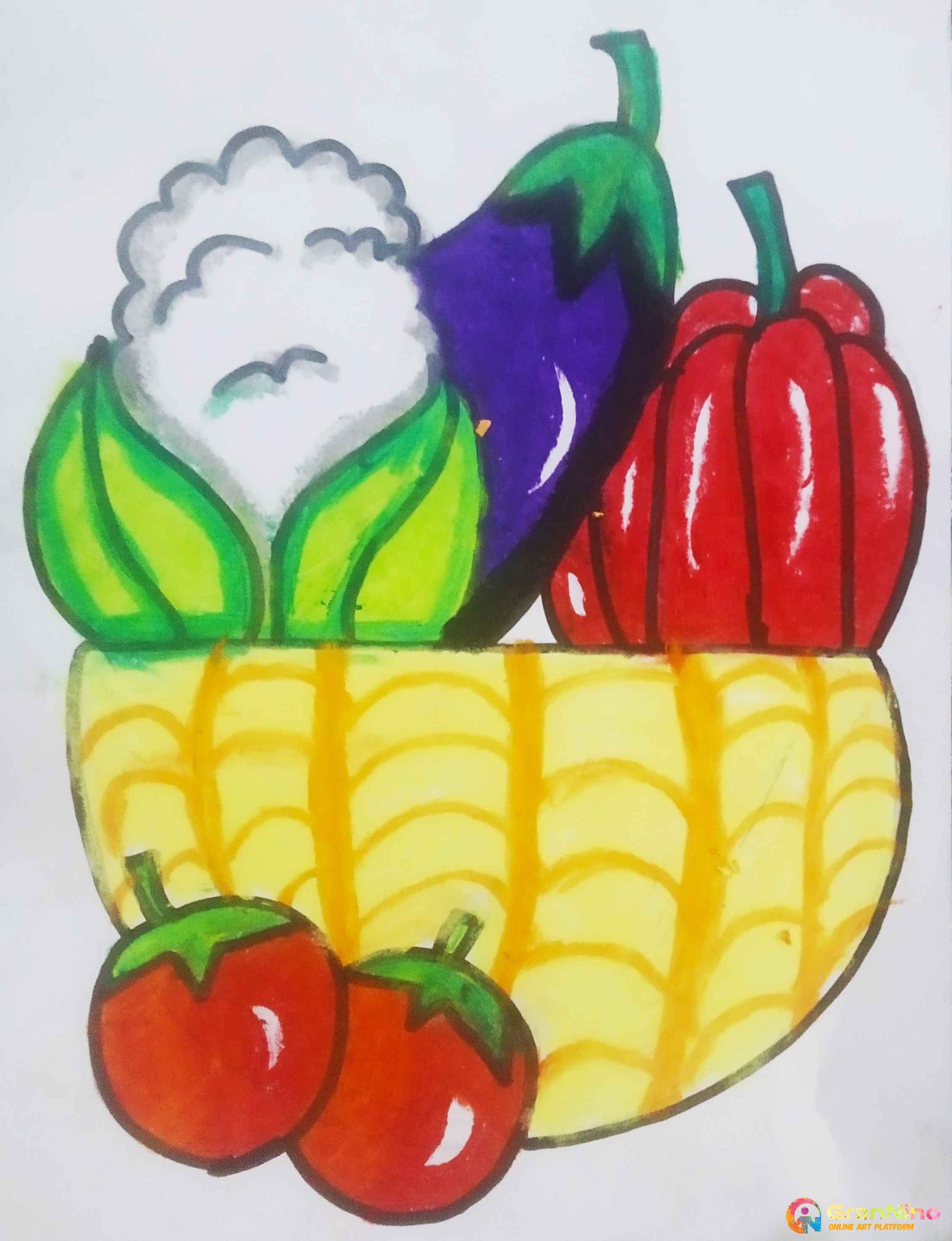 Painting Of Vegetables In Oil Pastels Size A4 Sq