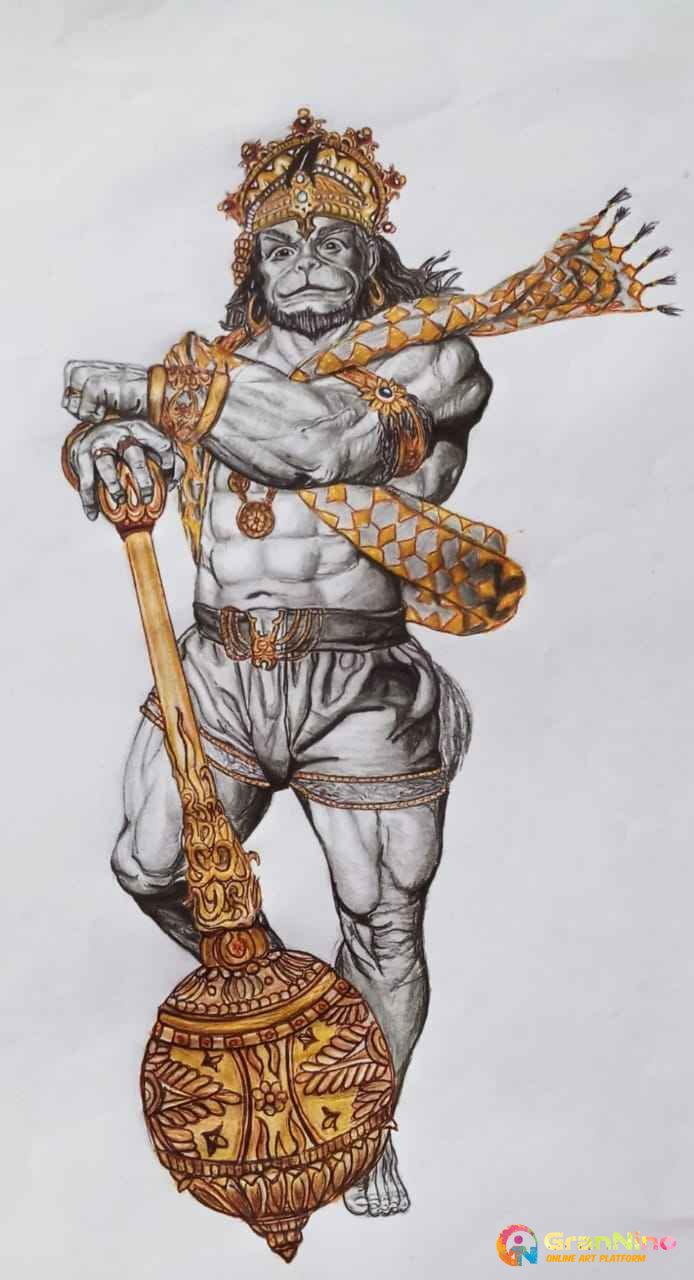 Painting Of Crayon Sketch Of Lord Panchmukhi - GranNino