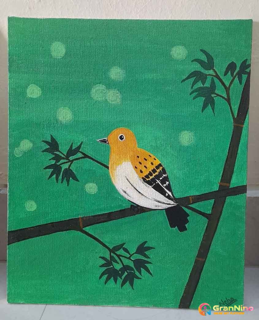 Painting Of Painting Of Birds In In Canvas Board Oil