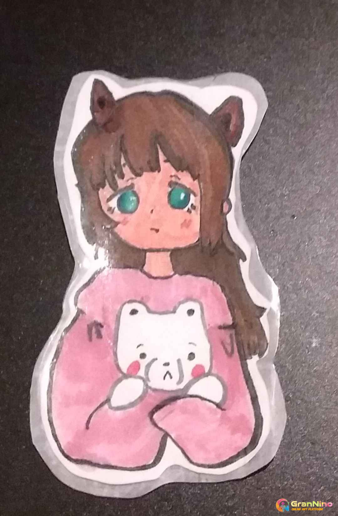 This Is A Chibi Girl Holding A Teddy Bear Sticker It Can