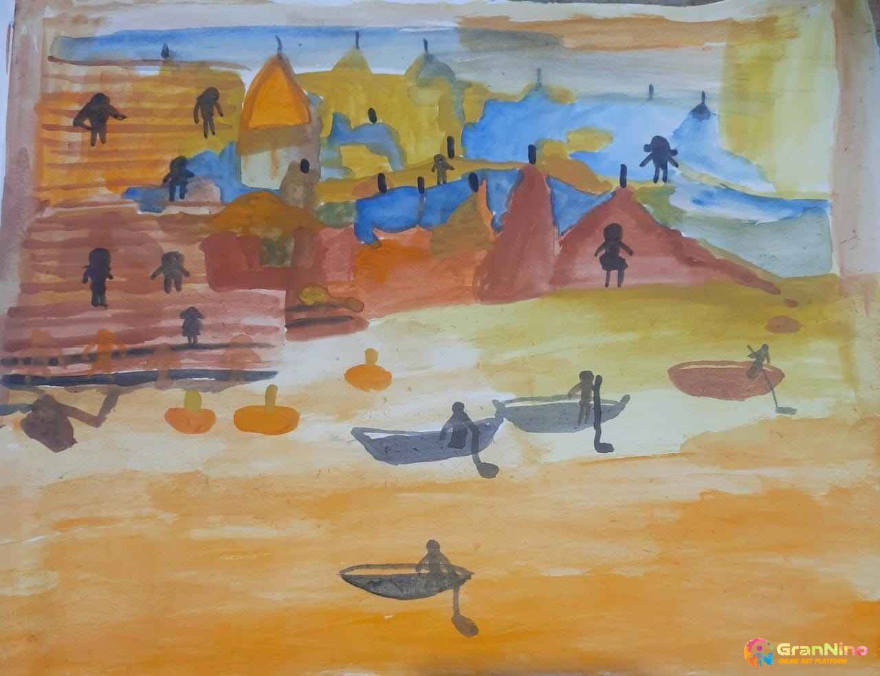 Painting Of Banaras Ghat In Watercolor Size A4 Sq Cm Price