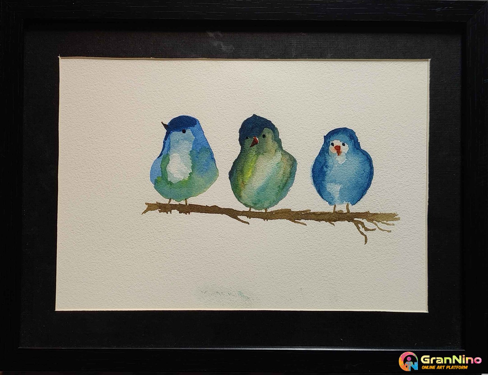 Painting Of Beautiful 3 Birds In Watercolor Size Height