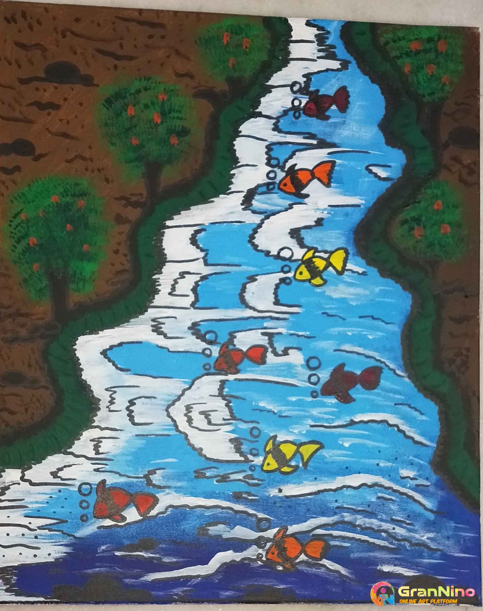 This Is A Painting Of Nature In Which Fishes Are Playing