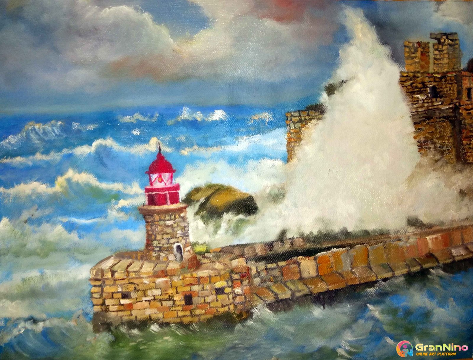 Title Light House Medium Oil On Canvas W 22 X H 20 Inches