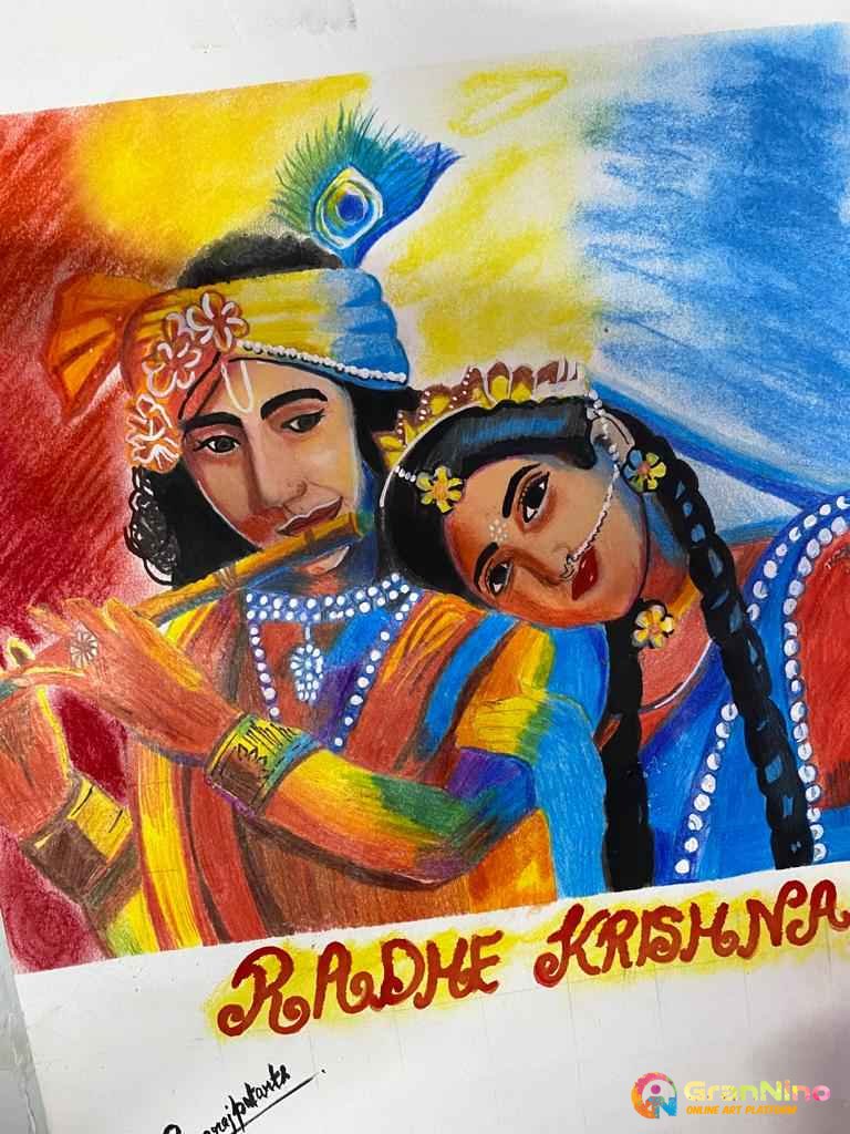 Painting Of Radha Krishna Painting In Pencil Colour Size