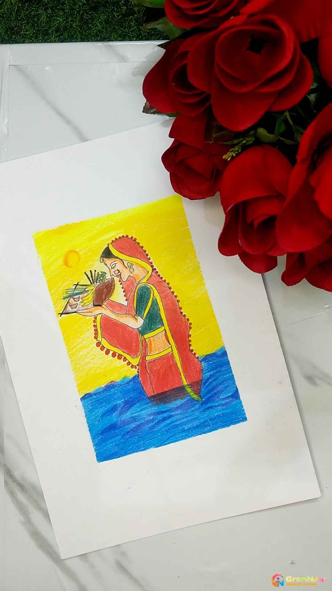 Chhath Puja Drawing | Chhath puja Drawing easy | Chhath Puja | How to draw  and colour chhath Puja - YouTube