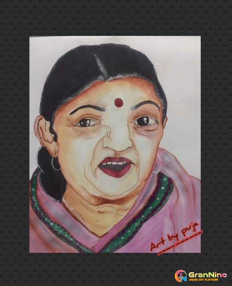 Lata Mangeshkar Ji Paintingom Saanti Watercolor
