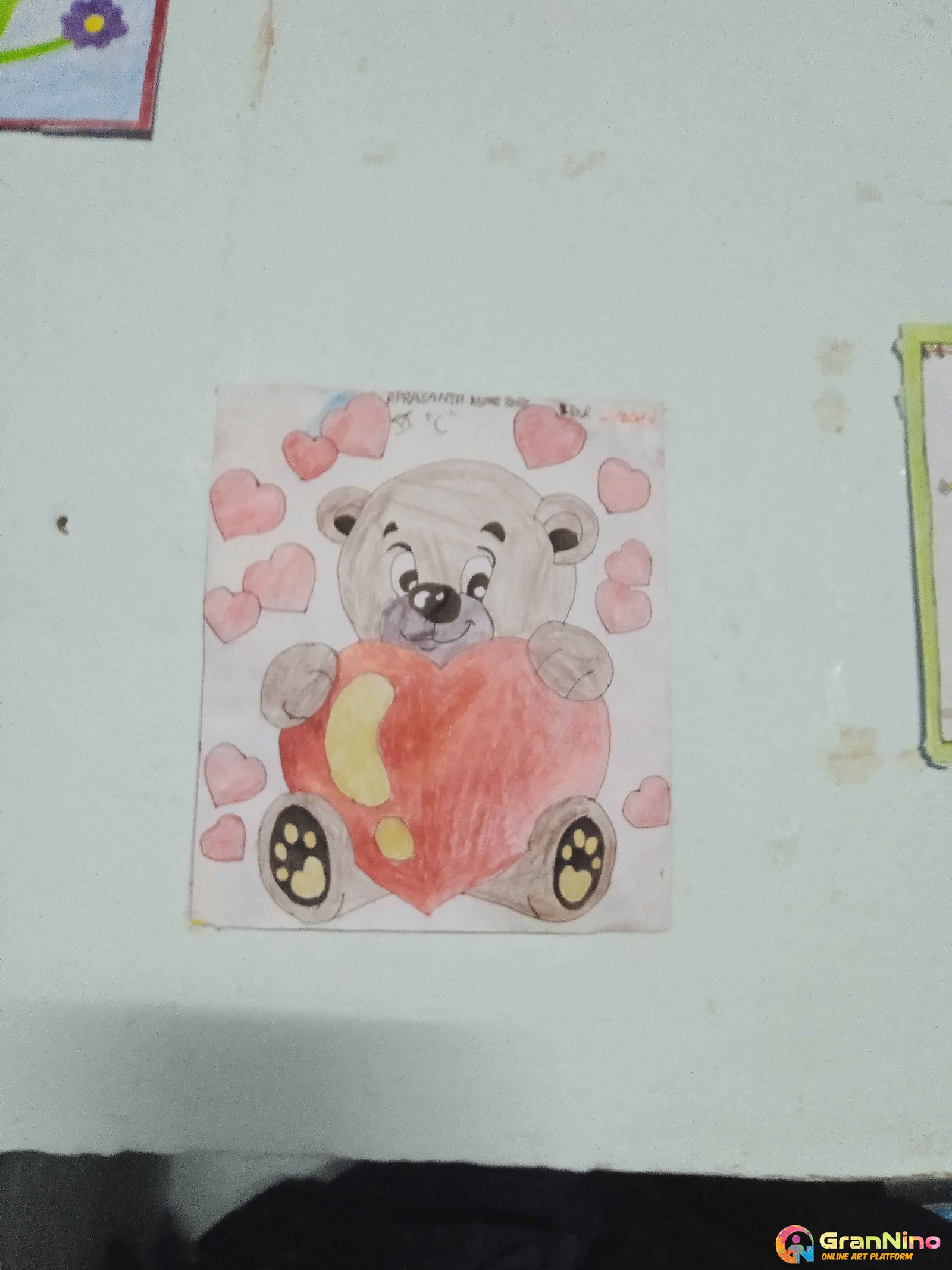 Teddy Bear With Love For Kids Drawing