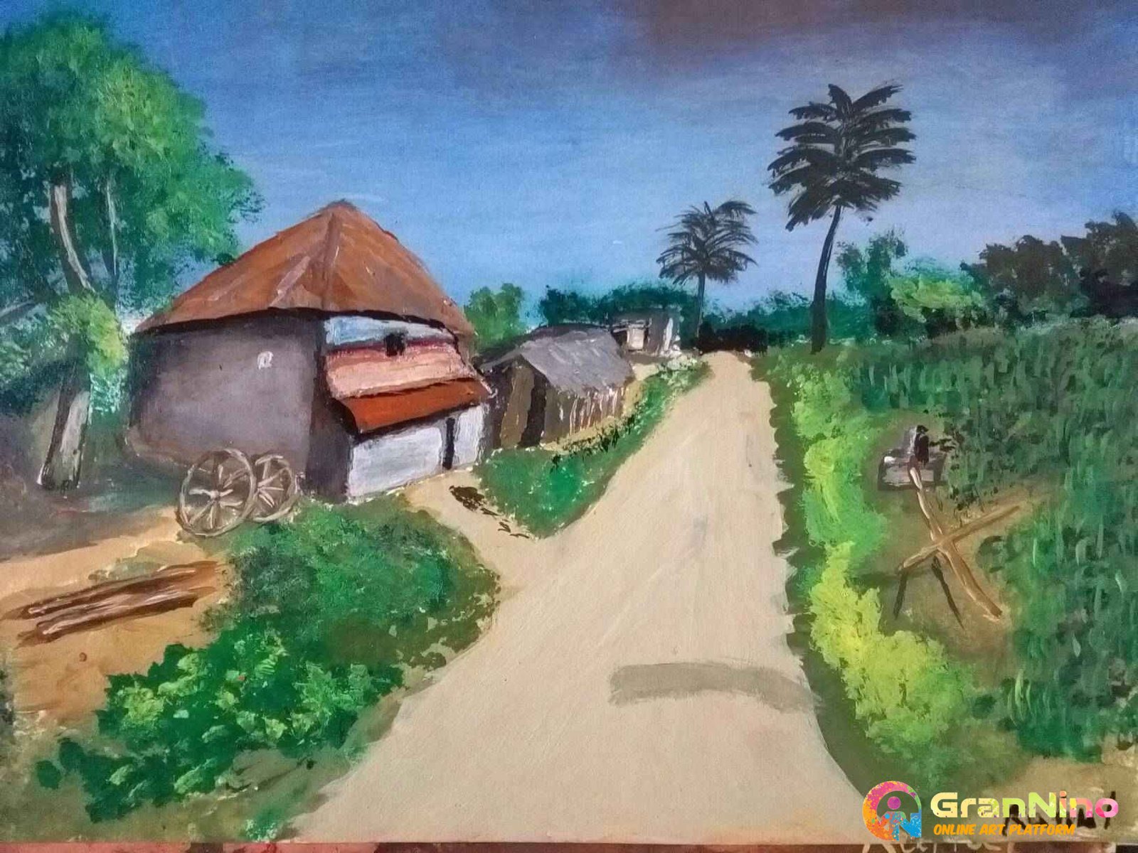 a beautiful village scenery drawing with nature for beginners - YouTube