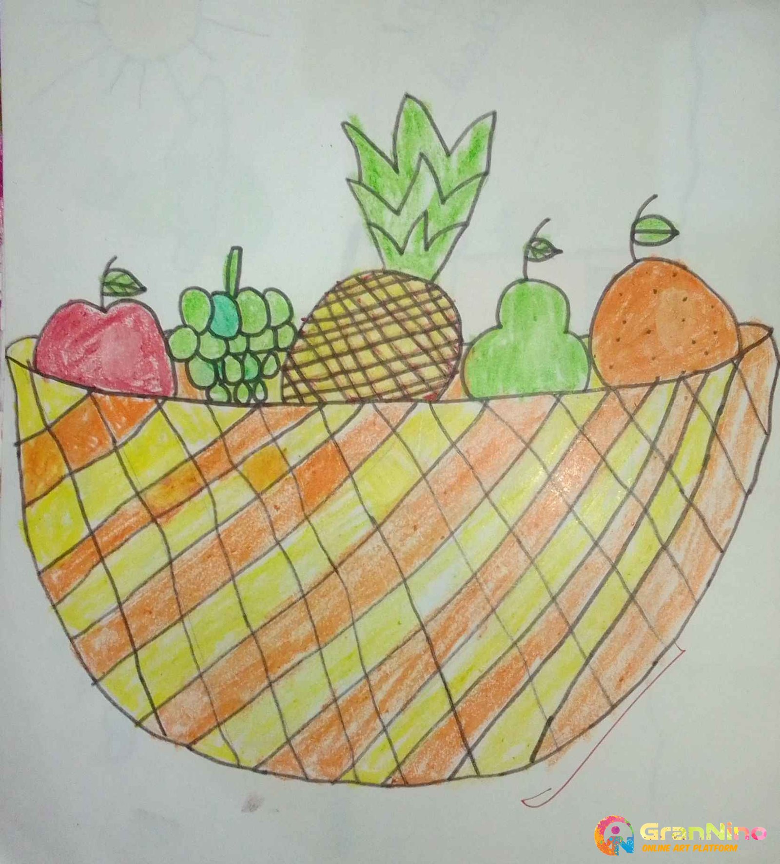 Pencil Color Sketch Of Fruit Bucket - Desi Painters