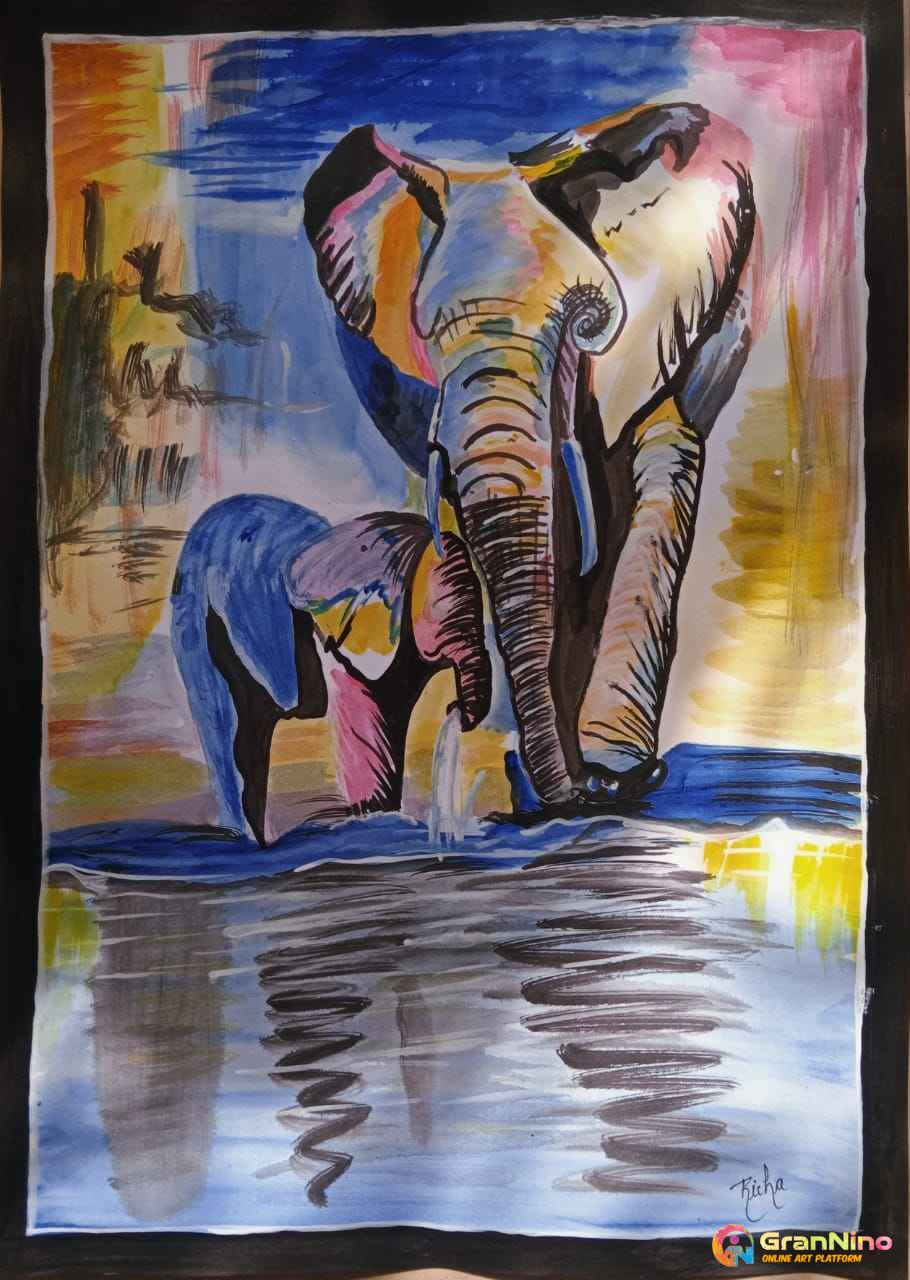 Painting Of Colorful Elephant Painting Art By Richa Size